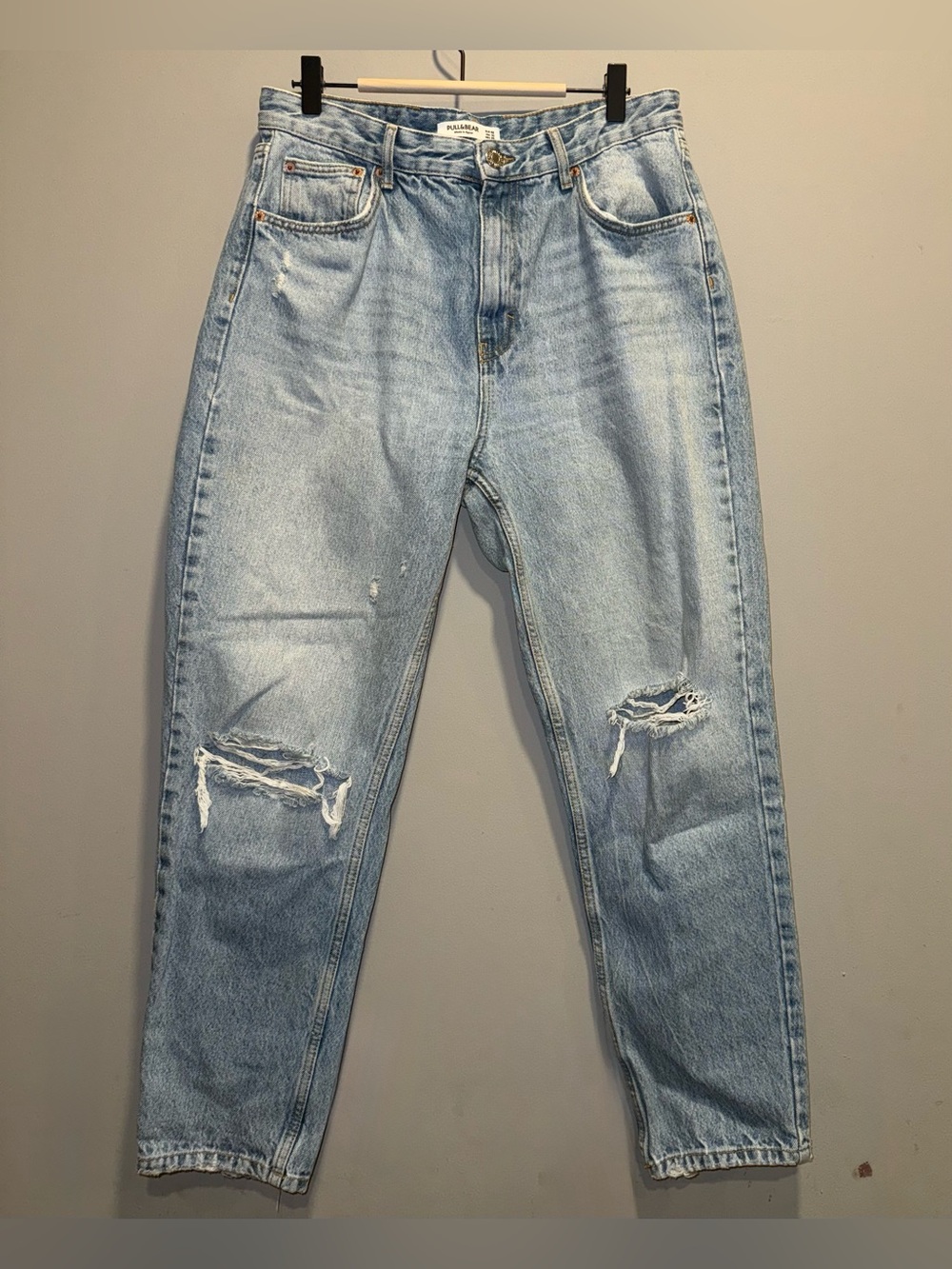 Pull&Bear Light Blue Relaxed Fit Distressed Jeans